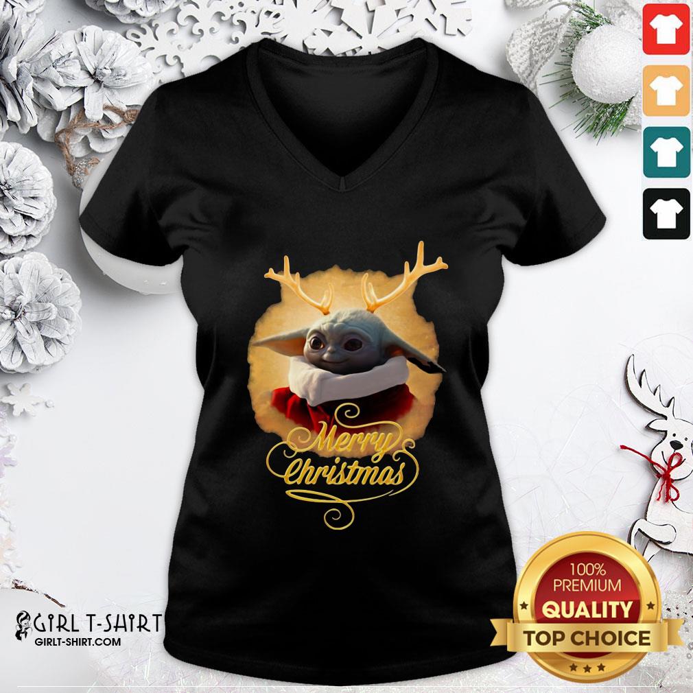 Premium Baby Yoda Reindeer Merry Christmas Shirt