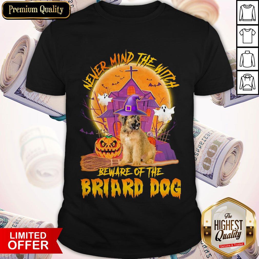 Premium Never Mind The Witch Beware Of The Briard Dog Halloween Moon Shirt