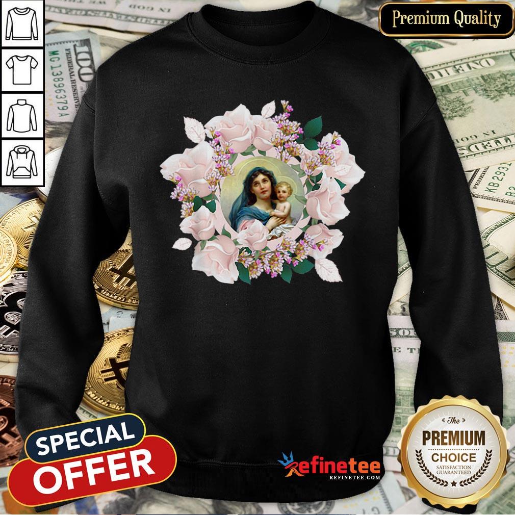 Premium Our Blessed Mother Mary And Jesus Vintage Flora Catholic Shirt