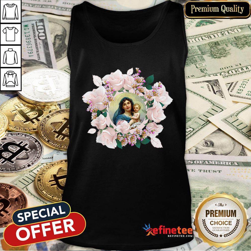 Premium Our Blessed Mother Mary And Jesus Vintage Flora Catholic Shirt