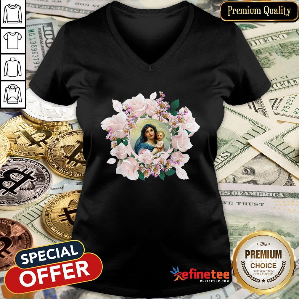 Premium Our Blessed Mother Mary And Jesus Vintage Flora Catholic Shirt