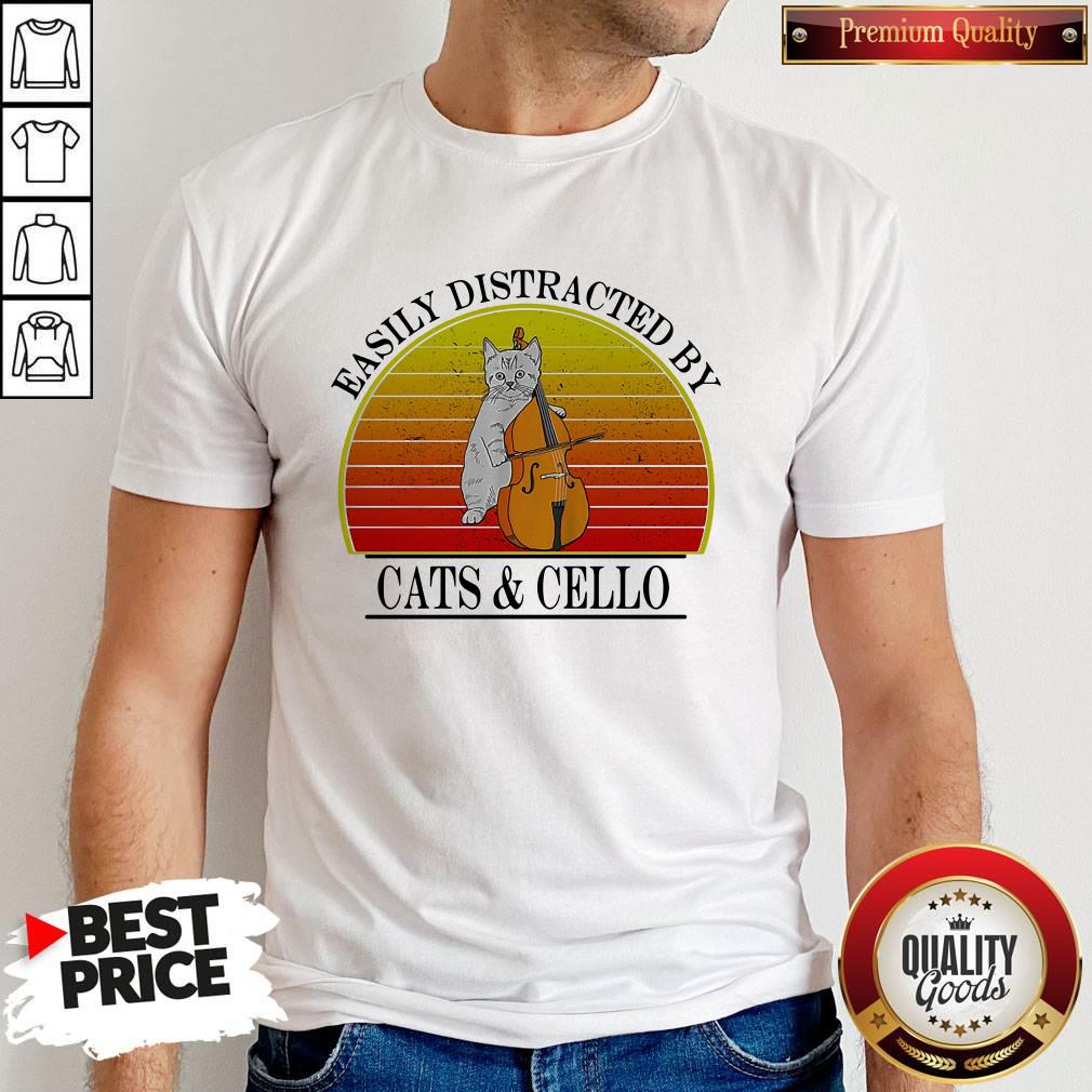 Pretty Easily Distracted By Cats And Cello Vintage Retro Shirt