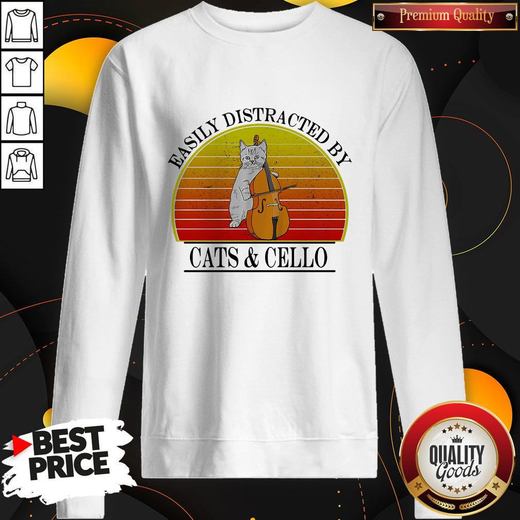 Pretty Easily Distracted By Cats And Cello Vintage Retro Shirt