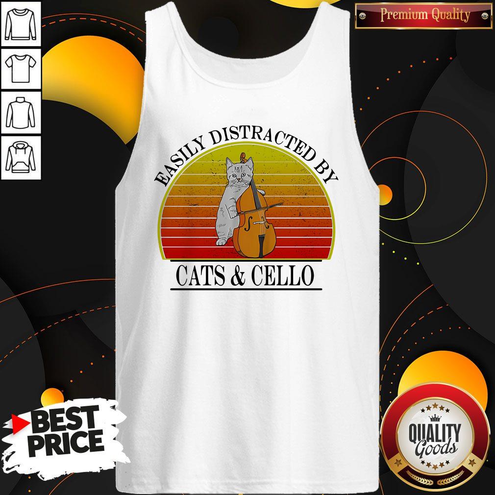 Pretty Easily Distracted By Cats And Cello Vintage Retro Shirt