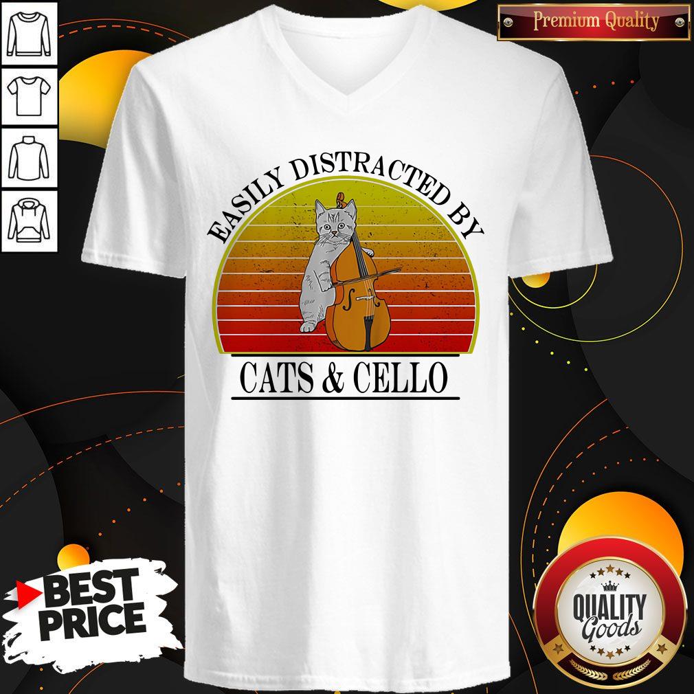 Pretty Easily Distracted By Cats And Cello Vintage Retro Shirt