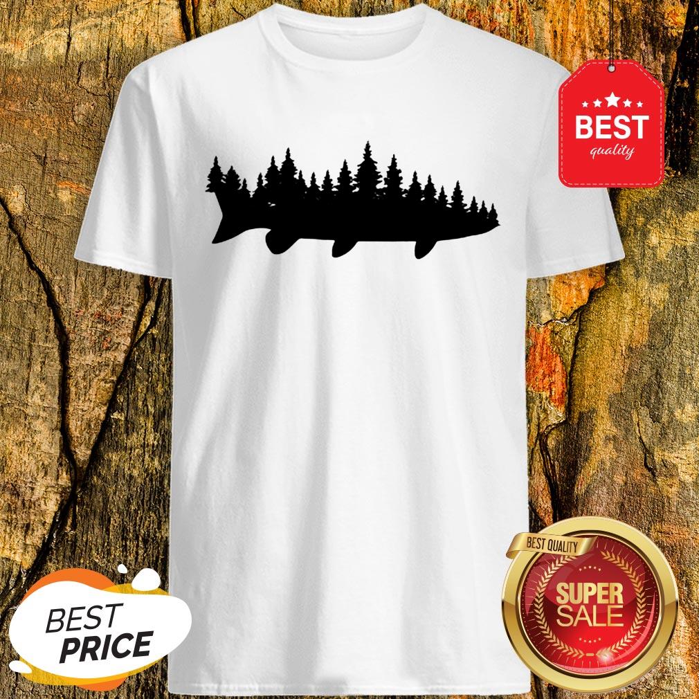 Pretty Fishing Musky Pine Forest Treeline Angler Shirt