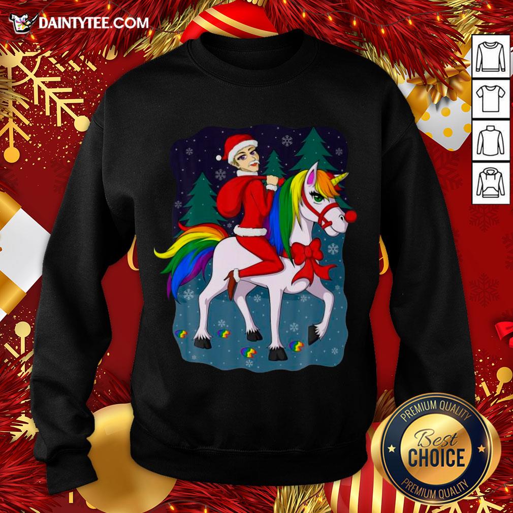 Pretty Women Santa Claus Riding A Unicorn Ugly Christmas Shirt