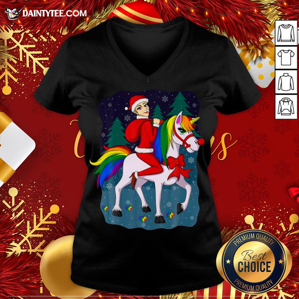 Pretty Women Santa Claus Riding A Unicorn Ugly Christmas Shirt