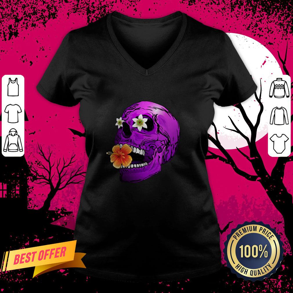 Purple Floral Sugar Skull Day Of The Dead Shirt