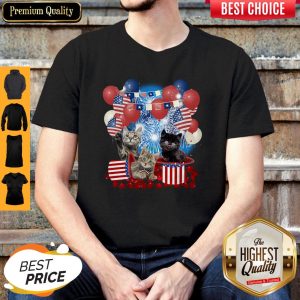 Pretty Cats Balloons Fireworks Independence Day 4th Of July Shirt