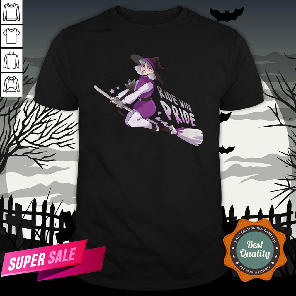 Ride With Pride Asexual LGBT Witch Halloween Shirt