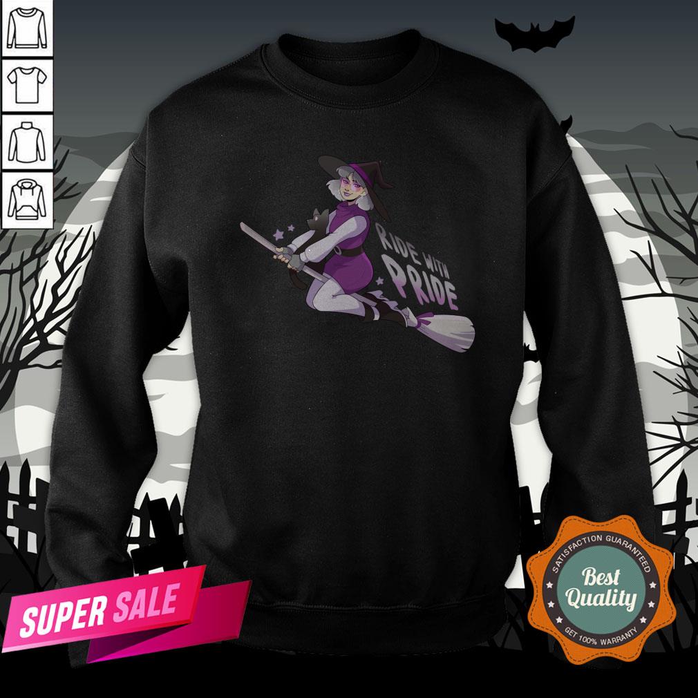 Ride With Pride Asexual LGBT Witch Halloween Shirt