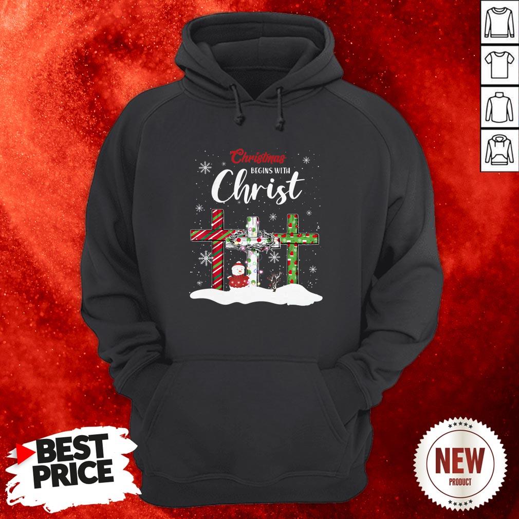 Snowman Cross Christmas Begins With Christ Shirt