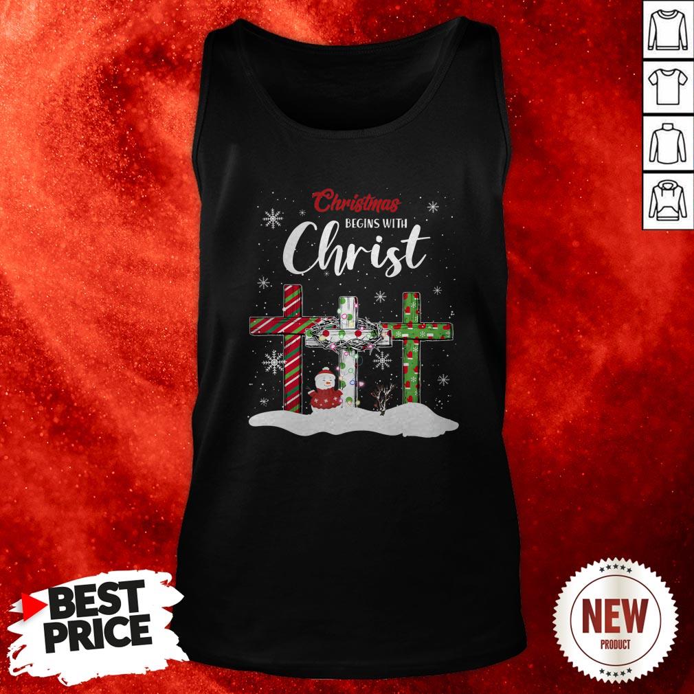 Snowman Cross Christmas Begins With Christ Shirt