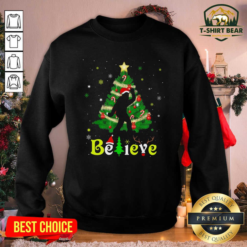 Grateful Bigfoot Believe Christmas Tree Merry Xmas Shirt