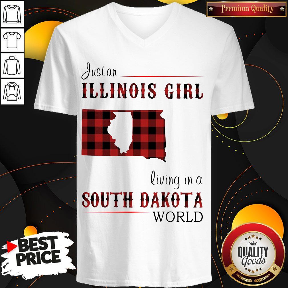 Top Just A Illinois Girl Living In A South Dakota World Map Shirt