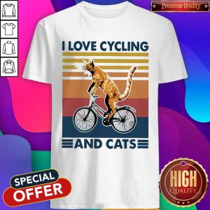 Perfect I Love Cycling And Cat Vintage Retro Shirt