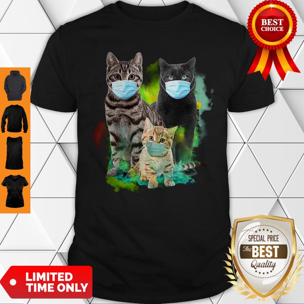 Cute Cat Wear Face Mask Tee Shirt