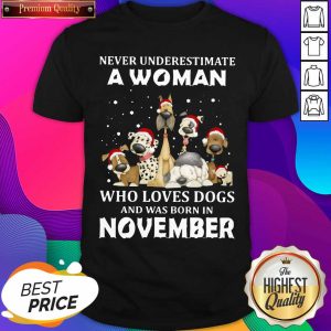 Nice Never Underestimate A Woman Who Loves Dogs And Was Born In August Christmas Shirt