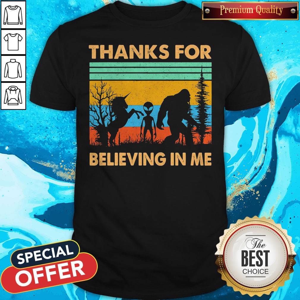 Bigfoot Alien Unicorn Thanks For Believing In Me Vintage Shirt