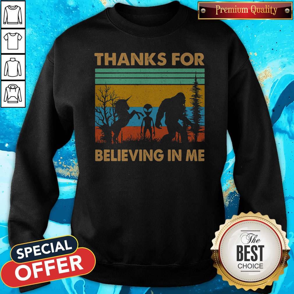 Bigfoot Alien Unicorn Thanks For Believing In Me Vintage Shirt