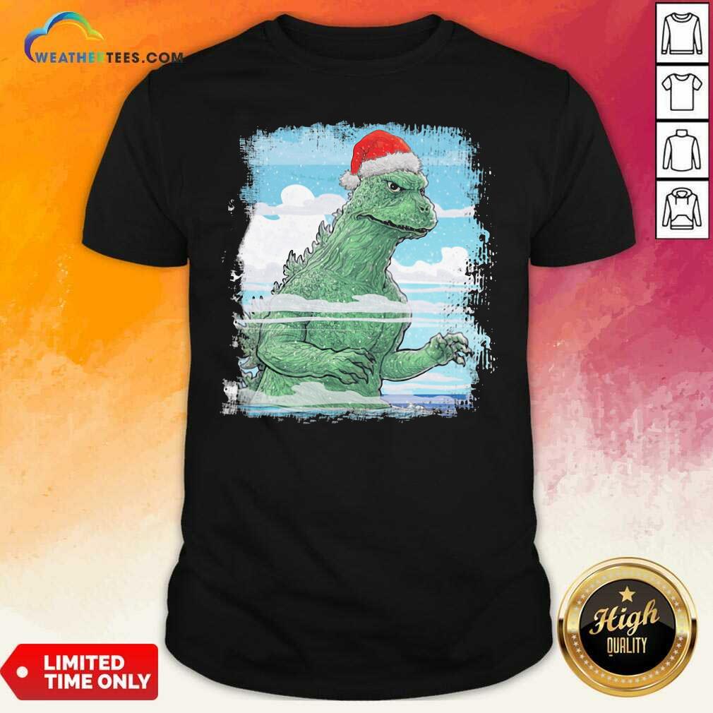 Colorful T-Rex Wear Hat Santa Claus Merry Christmas Shirt