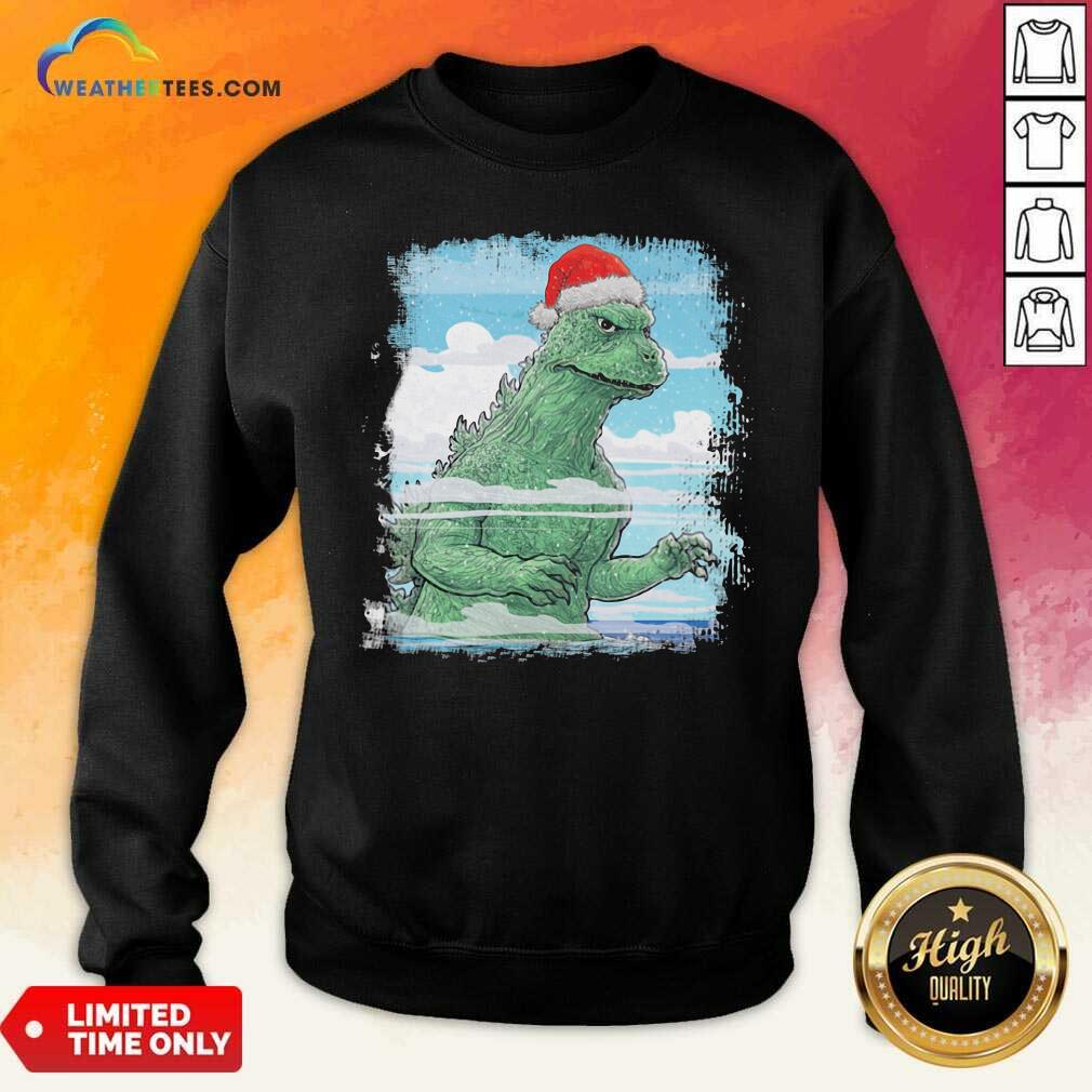Colorful T-Rex Wear Hat Santa Claus Merry Christmas Shirt
