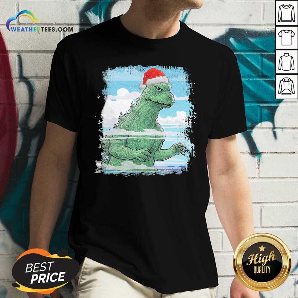 Colorful T-Rex Wear Hat Santa Claus Merry Christmas Shirt