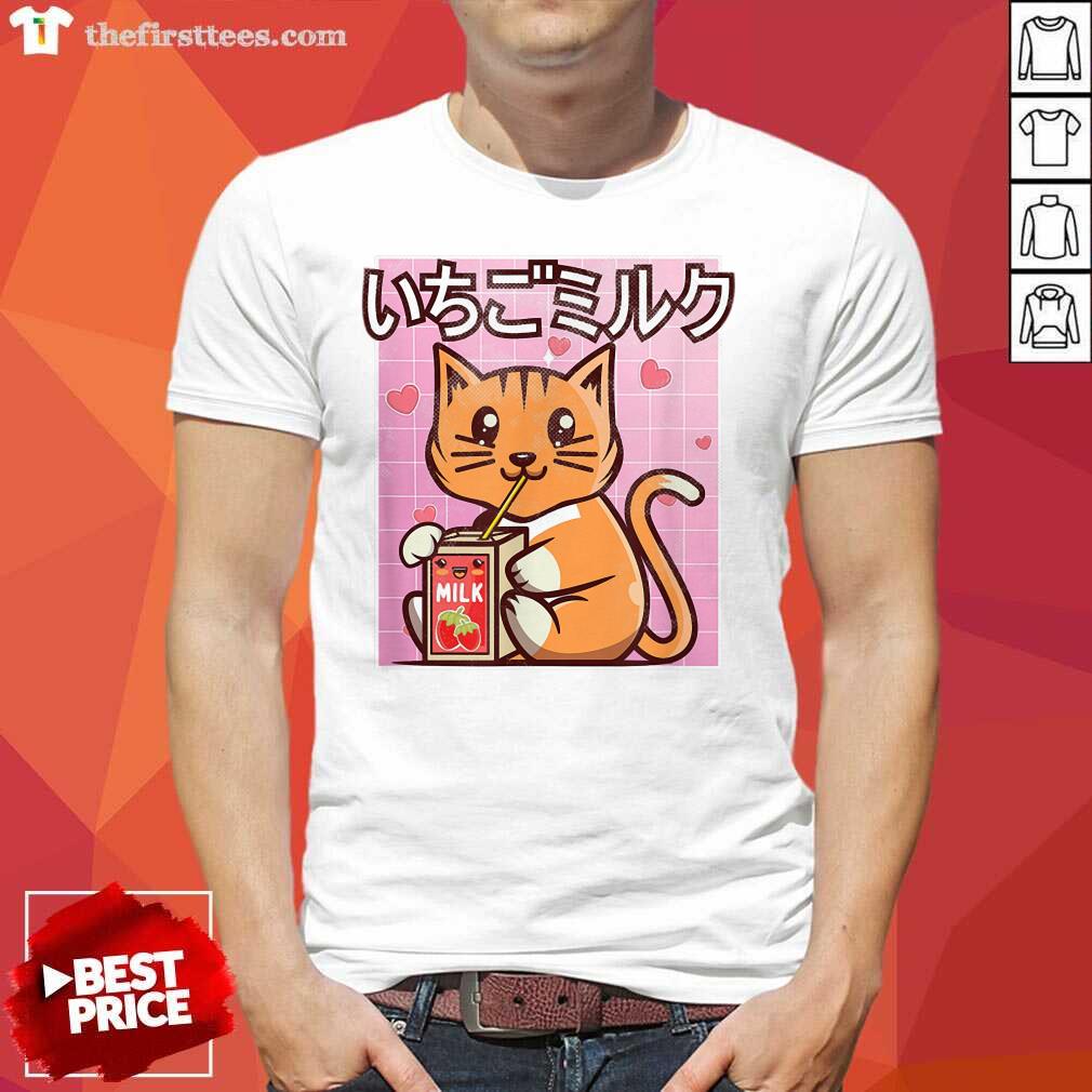 Original Cute Cat Strawberry Milk Japanese Kawaii Style Otaku Lovers Shirt