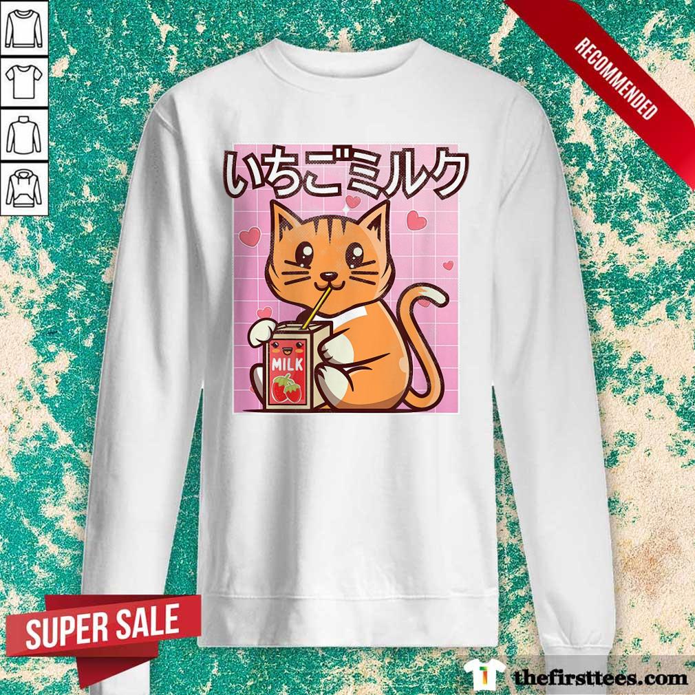 Original Cute Cat Strawberry Milk Japanese Kawaii Style Otaku Lovers Shirt