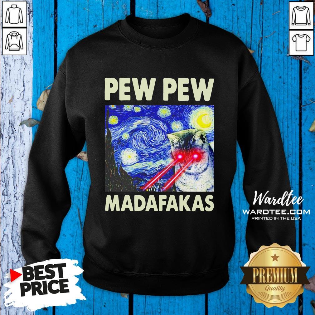 Pew Pew Madafakas Starry Night Laser Cat Shirt