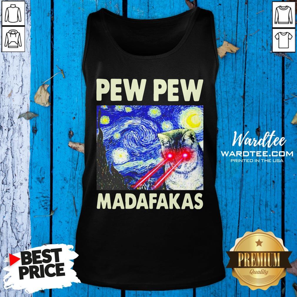 Pew Pew Madafakas Starry Night Laser Cat Shirt