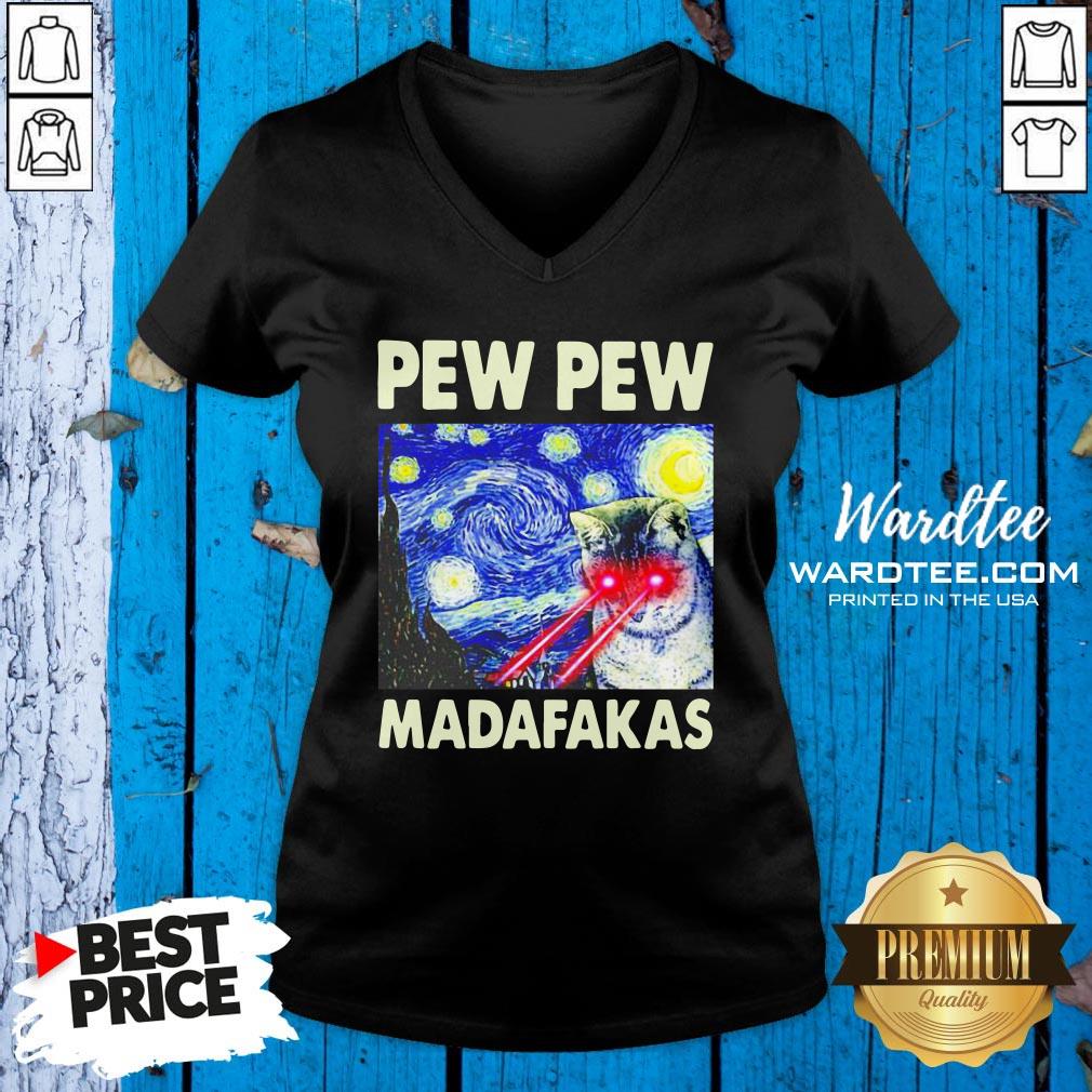 Pew Pew Madafakas Starry Night Laser Cat Shirt