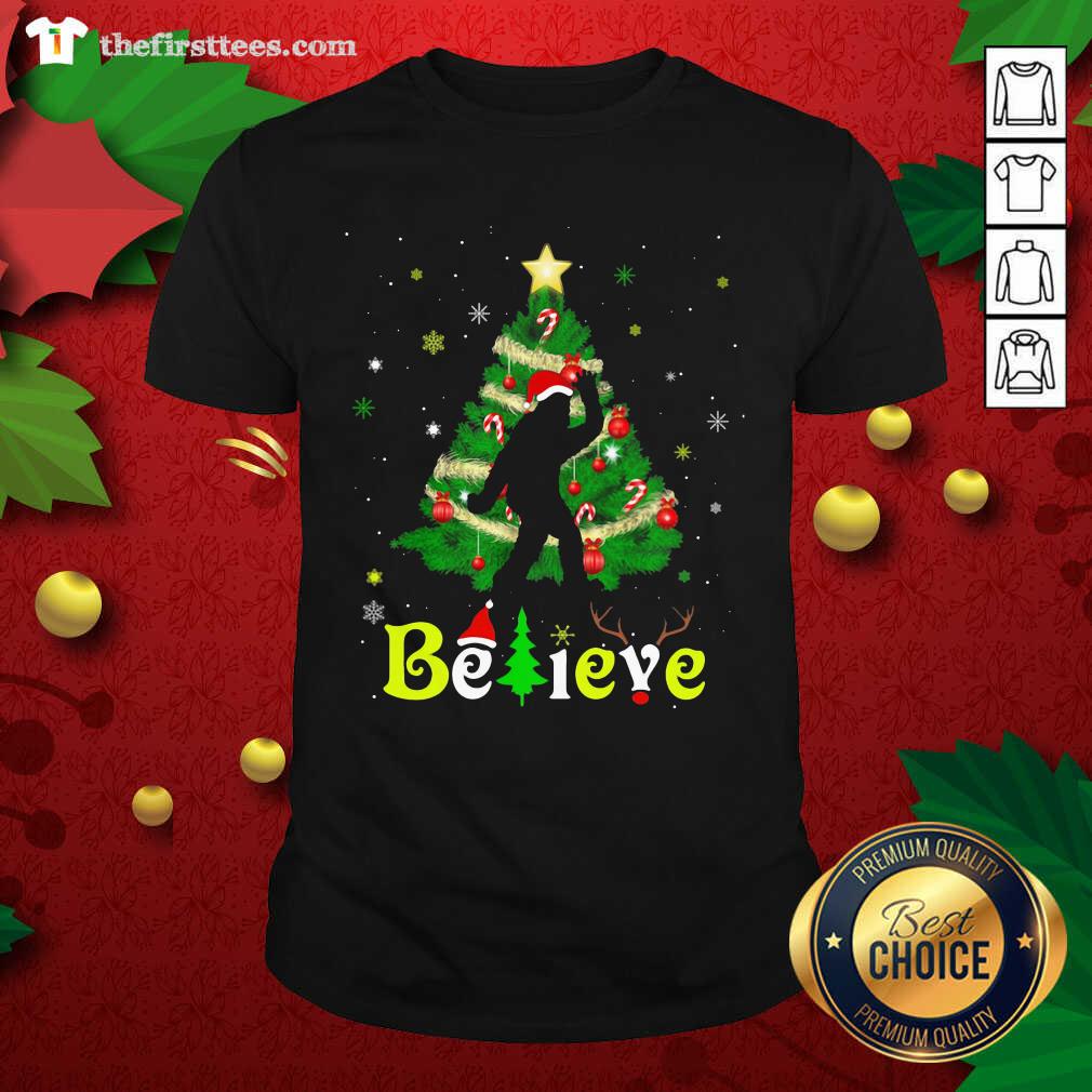 Funny Bigfoot Believe Christmas Tree Merry Xmas Shirt