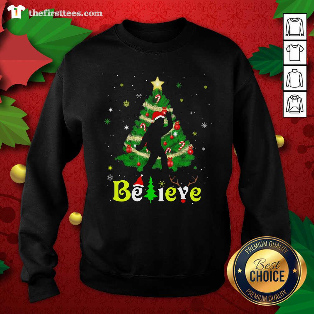 Funny Bigfoot Believe Christmas Tree Merry Xmas Shirt
