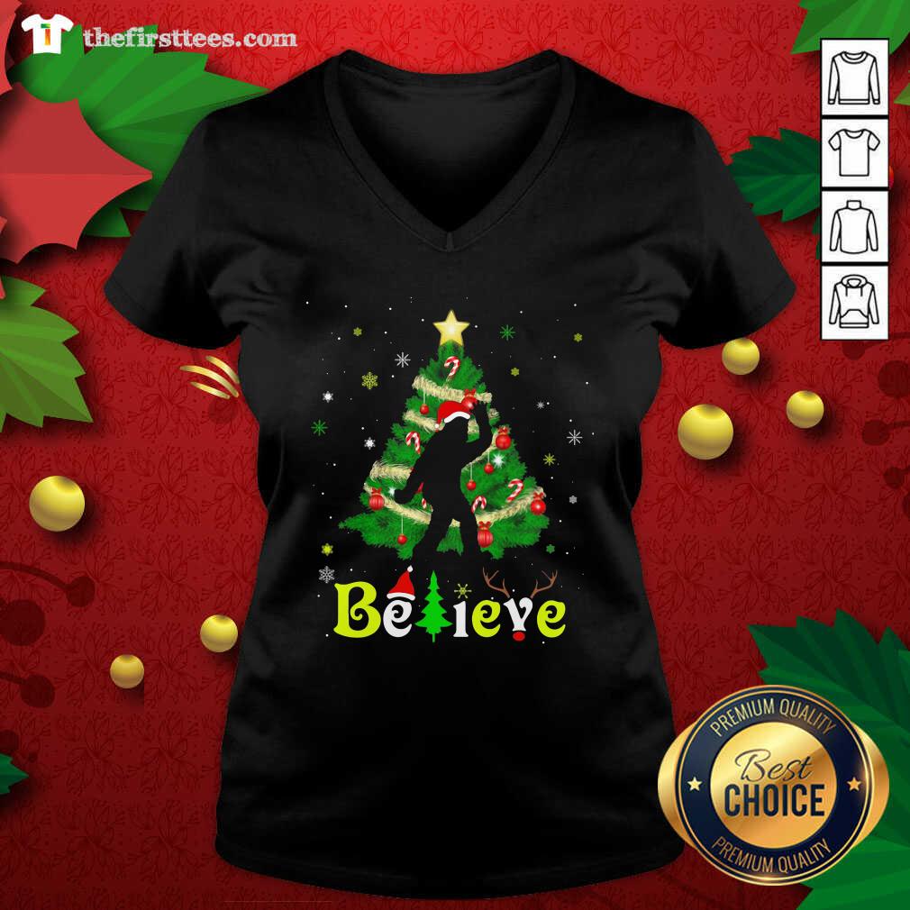 Funny Bigfoot Believe Christmas Tree Merry Xmas Shirt