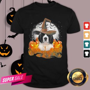 Top Cute Saint Bernard Dog Witch On Halloween Pumpkin Shirt