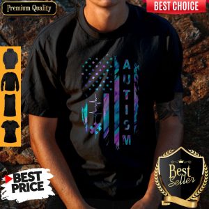 Top Autism American Flag Heartbeat Shirt