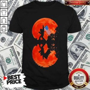 Perfect Bigfoot American Flag Veteran Independence Day Sunset Water Shadow Shirt