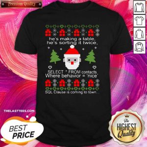 Top He’s Making A Table He’s Sorting It Twice Select From Contacts Where Behavior Ugly Christmas Shirt