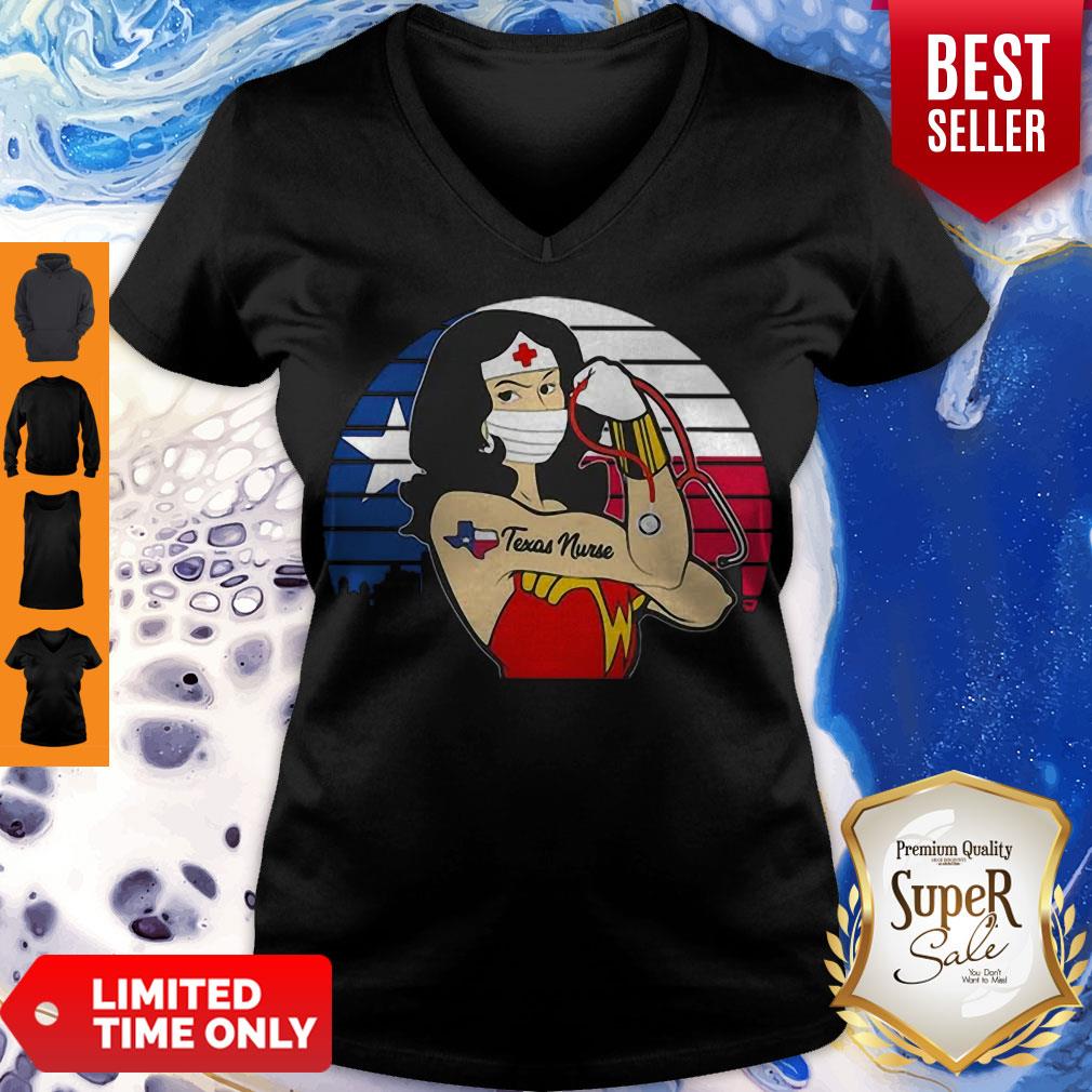 Nice Vintage Wonder Woman Texas Nurse Stethoscope Covid-19 Shirt