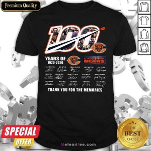 Funny 100 Years Of 1920-2020 Chicago Bears Thank For The Memories Signatures Shirt