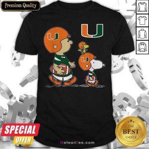 Funny The Peanuts Charlie Brown And Snoopy Woodstock Miami Hurricanes Football Shirt