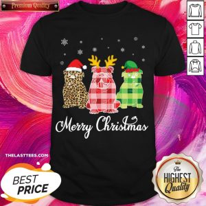 Hot English Bulldog Dog Leopard Plaid Printed Santa ELF Reindeer Costume Merry Christmas Day Shirt