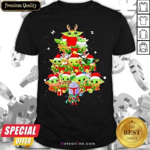 Top Baby Yoda And The Mandalorian Merry Christmas Tree Gift Shirt