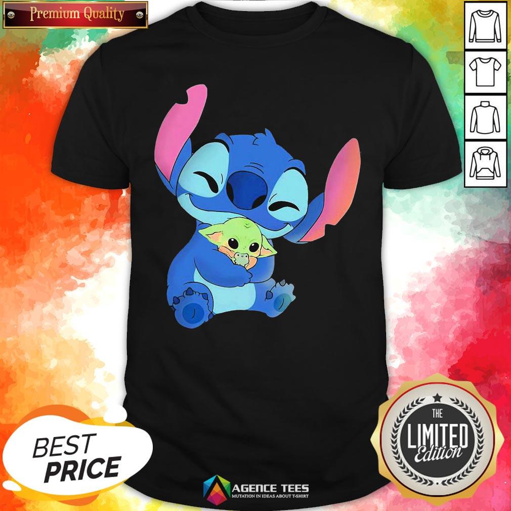 Awesome Baby Stitch Hug Baby Yoda Shirt