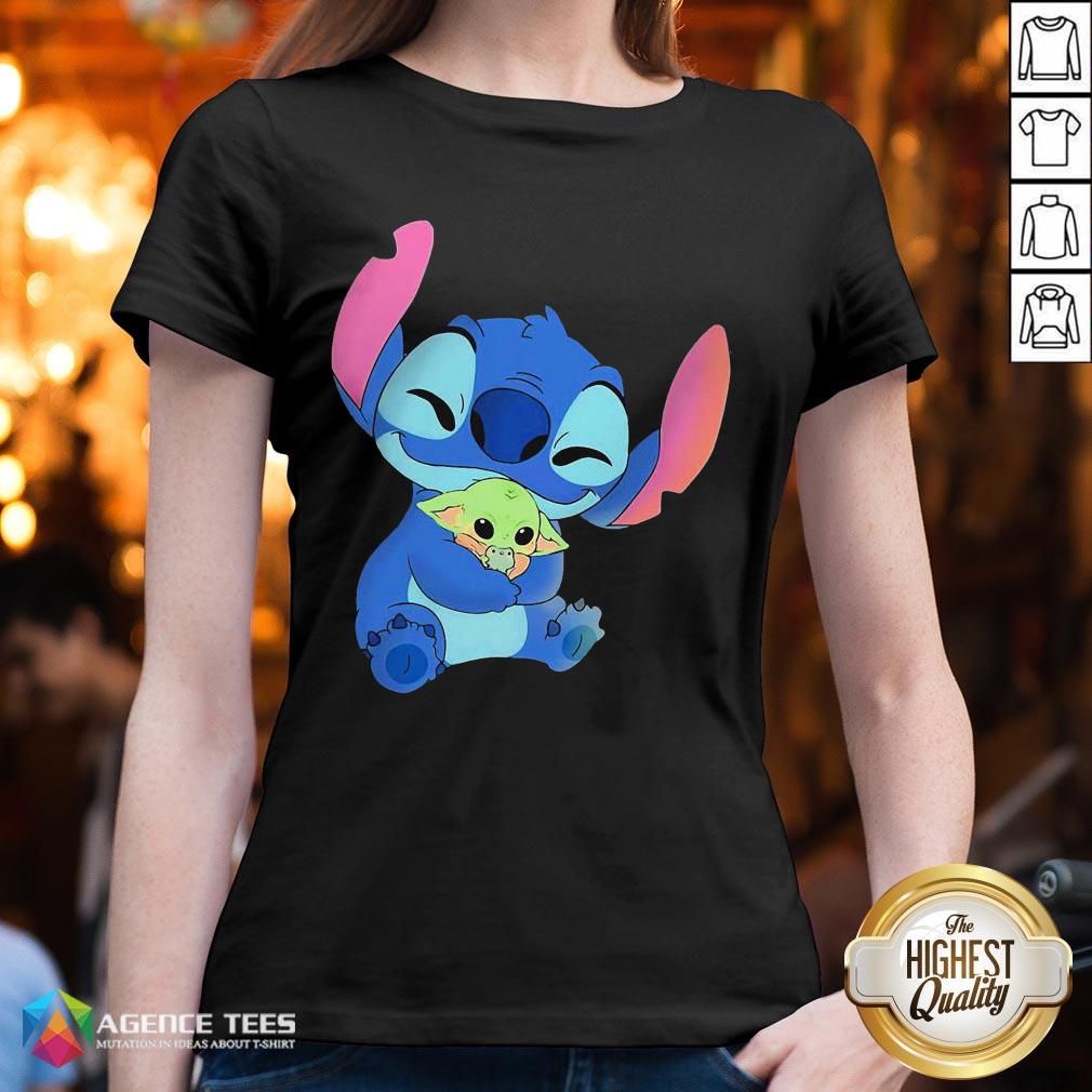Awesome Baby Stitch Hug Baby Yoda Shirt