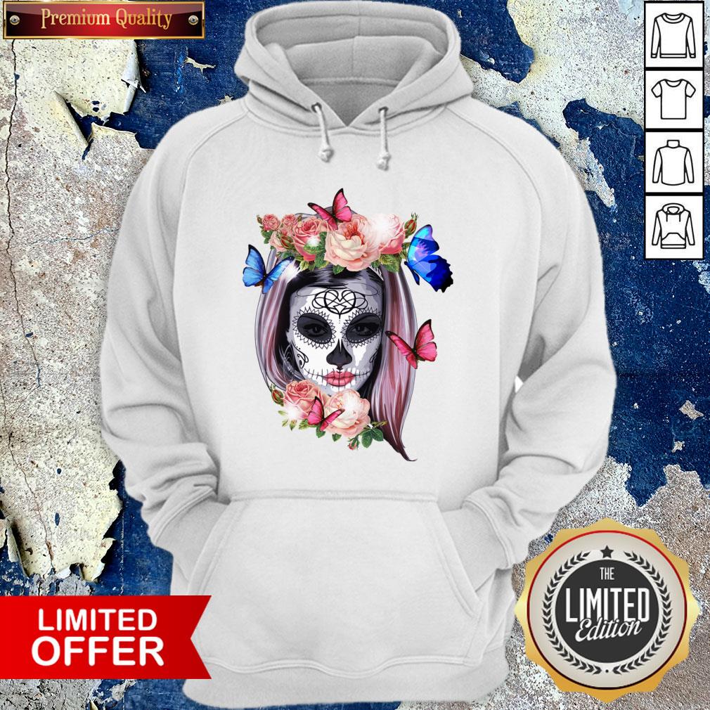 Colorful Sugar Skull Camila Buttlefly Girl Día De Los Muertos Halloween Shirt