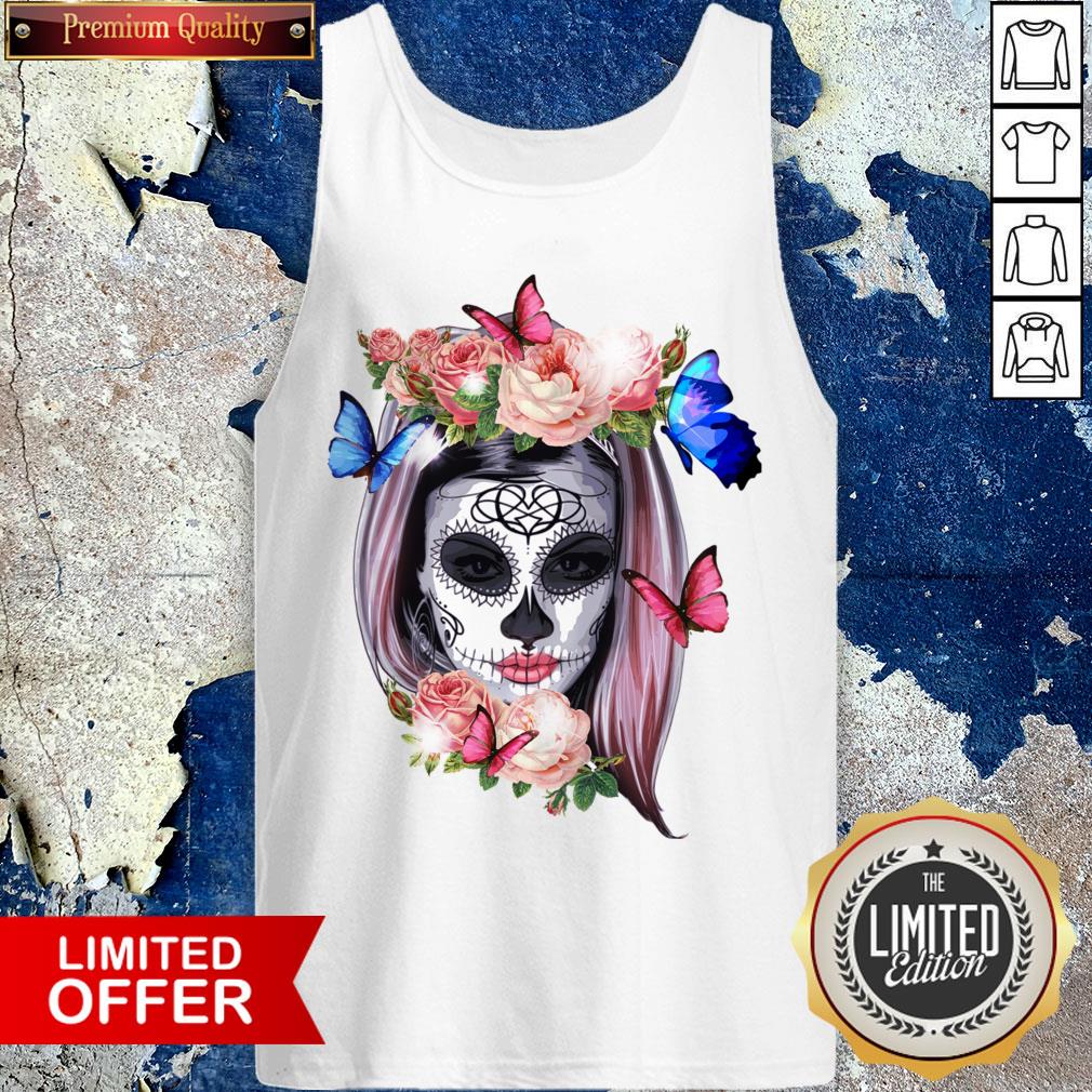 Colorful Sugar Skull Camila Buttlefly Girl Día De Los Muertos Halloween Shirt