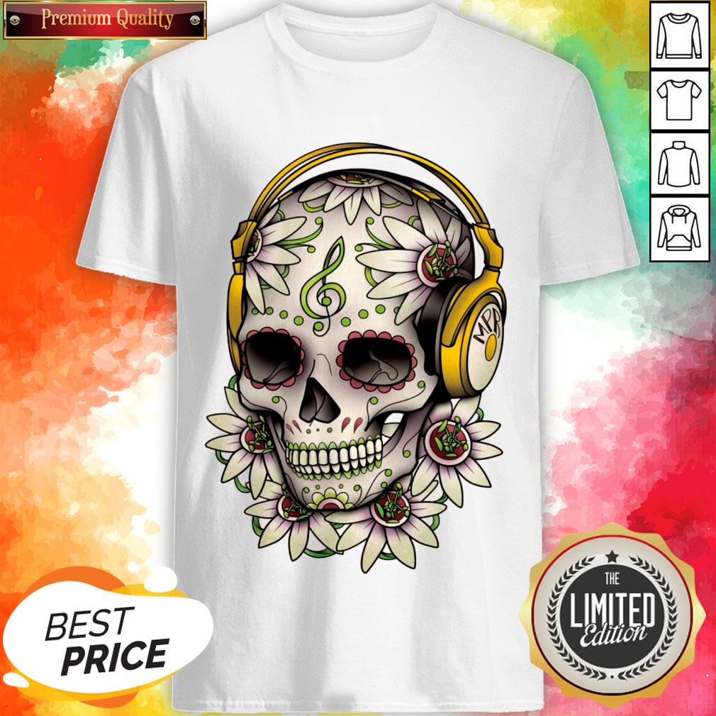 Dj Sugar Skull Headphones Music Halloween Day Of The Dead Muertos Shirt
